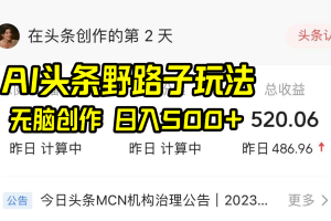 (8584期)AI头条野路子玩法,无脑创作,日入500+