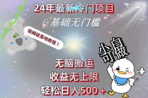 (8583期)24年最新冷门项目,无脑搬运,收益无上限,轻松日入500+,保姆级落地教程
