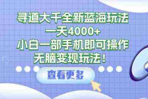 (9479期)寻道大千全新蓝海玩法,一天4000+,小白一部手机即可操作,无脑变现玩法!