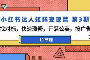 (9203期)小红书达人矩阵变现营 第3期,找对标,快速涨粉,开蒲公英,接广告-11节课