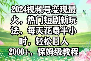 (9161期)2024视频号变现最火,热门短剧新玩法,每天花费半小时,轻松日入2000+,…
