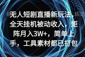(9144期)无人短剧直播新玩法,全天挂机被动收入,矩阵月入3W+,简单上手,工具素…