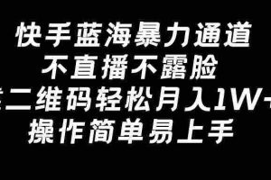 (8961期)快手蓝海暴力通道,不直播不露脸,靠二维码轻松月入1W+,操作简单易上手