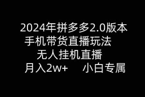 (9768期)2024年拼多多2.0版本,手机带货直播玩法,无人挂机直播, 月入2w+, 小…