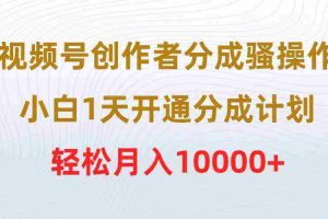(9656期)视频号创作者分成骚操作,小白1天开通分成计划,轻松月入10000+