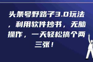(9554期)头条号野路子3.0玩法,利用软件抄书,无脑操作,一天轻松搞个两三张!