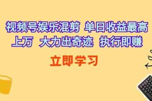 (10122期)视频号娱乐混剪  单日收益最高上万   大力出奇迹   执行即赚
