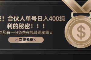 (10028期)合伙人广告撸金最新玩法,每天单号400纯利