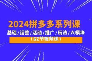 (10019期)2024拼多多系列课:基础/运营/活动/推广/玩法/大模块(62节视频课)