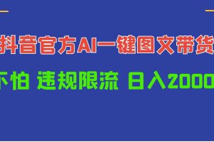 (10005期)日入1000+抖音官方AI工具,一键图文带货,不怕违规限流