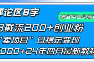(9851期)评论区8字日载流200+创业粉  日稳定变现5000+24年四月最新教程!