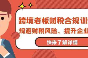 (9838期)跨境老板-财税合规训练营,规避财税风险、提升企业利润
