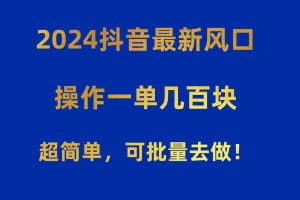 (10413期)2024抖音最新风口!操作一单几百块!超简单,可批量去做!!!