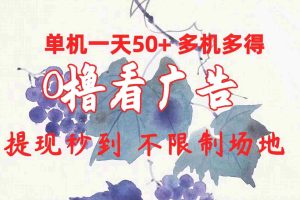 (10241期)0撸看广告 单机一天50+多机多得 提现秒到 不限制场地操作