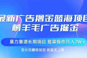 最新广告撸金蓝海项目，薅羊毛广告掘金 长期项目 批量操作月入2W＋