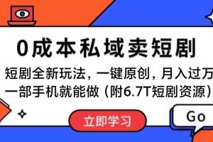 短剧最新玩法，0成本私域卖短剧，会复制粘贴即可月入过万，一部手机即…