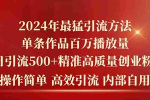 2024年最猛暴力引流方法，单条作品百万播放 单日引流500+高质量精准创业粉