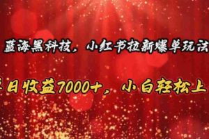 蓝海黑科技，小红书拉新爆单玩法，单日收益7000+，小白轻松上手