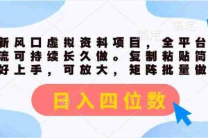 最新风口虚拟资料项目，全平台自然流可持续长久做。复制粘贴 日入四位数