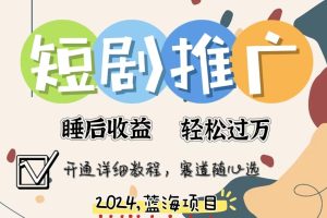 （11879期）拥有睡眠收益的短剧推广大风口项目，十分钟学会，多赛道选择，月入五位数