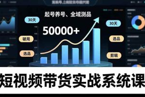 (16702期)短视频带货实战系统课,起号养号、选品剪辑、全域测品,新手30天破局月佣金50000+